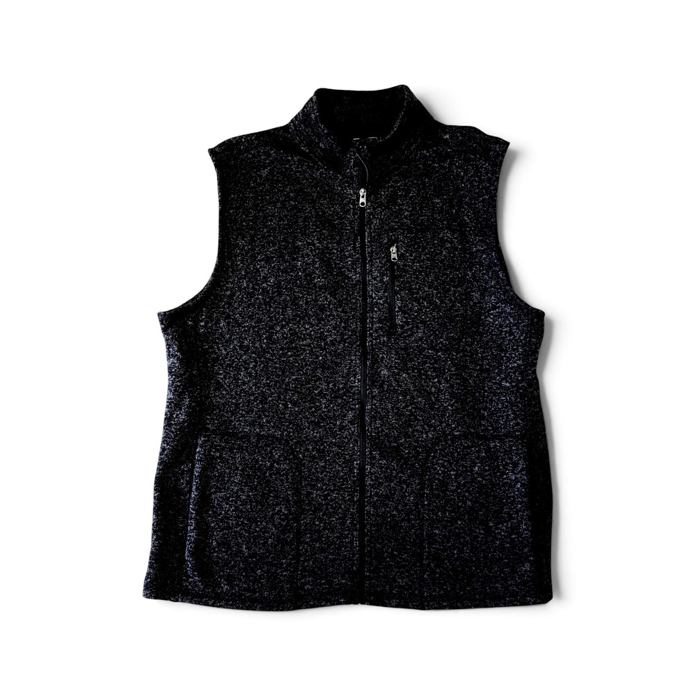 GH Bass & Co Womens XL Black Gray Marled Full Zip Fleece Vest Mock Neck Pockets